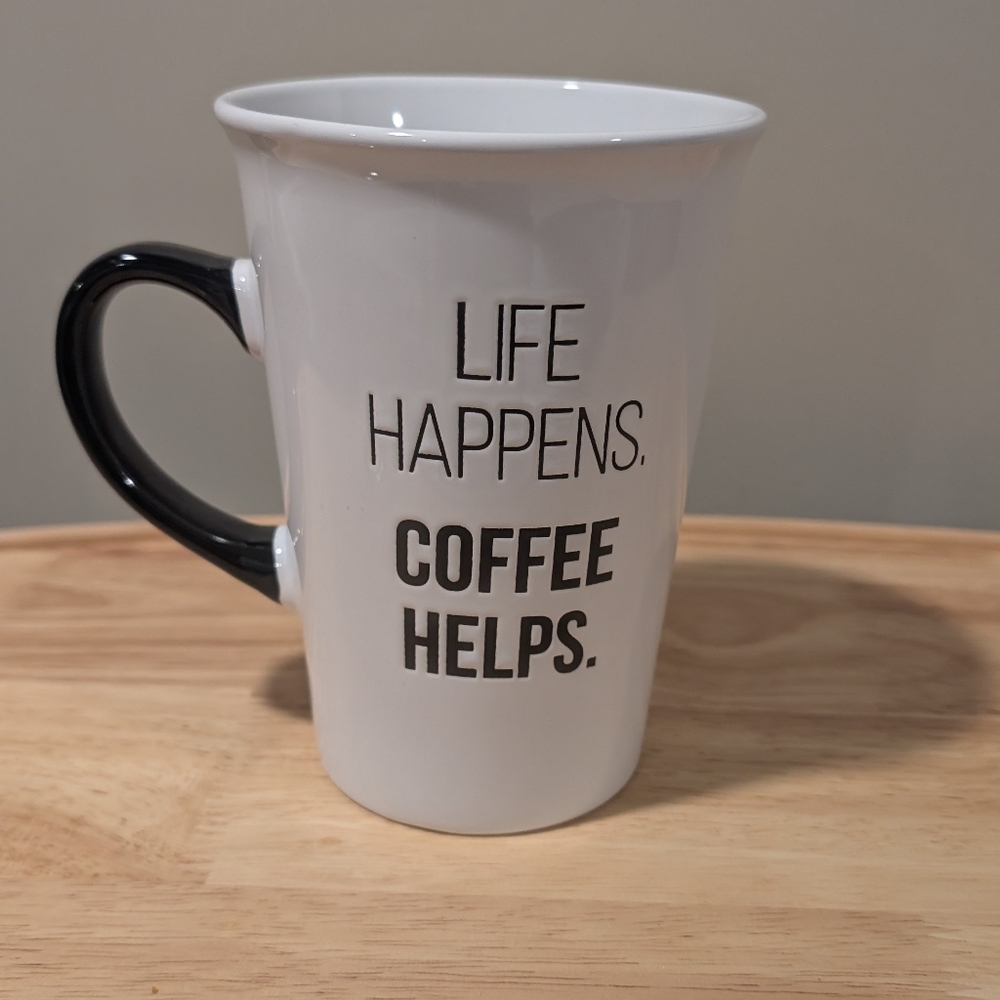 XL Coffee Mug "Life Happens Coffee Helps" Ceramic